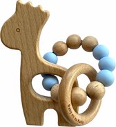 BabyenzoKado houten bijtring met giraffe blauw