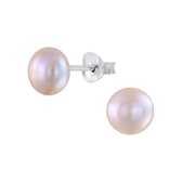 Joy|S - Zilveren parel oorbellen - fresh water pearl - roze - 6 mm