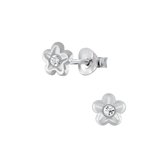 Joy|S - Zilveren bloem oorbellen - 6 mm - kristal