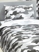 1 persoons dekbedovertrek - Camouflage Wit / Grijs / zwart - met 1 kussensloop