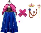 Het Betere Merk - Prinsessenjurk meisje - Blauwe verkleedjurk - Roze cape - maat 146/152 (150) - Speelgoed meisje - Tiara - Toverstaf - Kroon - Haarvlecht - Verkleedkleren Meisje -