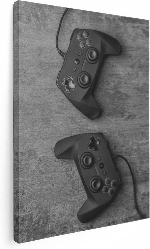 Artaza Canvas Schilderij Twee Game Controllers op Tafel - Gaming - 60x80 - Foto Op Canvas - Canvas Print