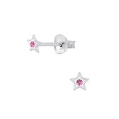 Joy|S - Zilveren mini ster oorbellen - 4 mm - roze kristal - voor kinderen