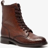 TwoDay leren dames croco veterboots - Bruin - Maat 38 - Echt leer