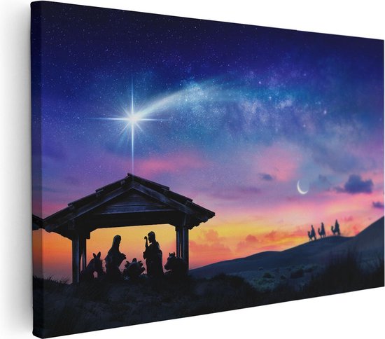 Artaza Canvas Schilderij Heilige Familie van Jezus met de Ster van Bethlehem  - 30x20 - Klein - Foto Op Canvas - Canvas Print