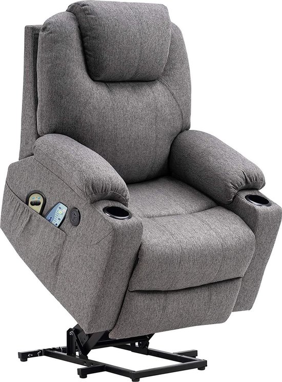Bobby's Electric Massage Chair - Fauteuil de massage - Cuir artificiel - Relax Chair - Chill Chair - Grijs - Chaise TV - Fonction debout - Fonction chauffante - Fonction allongée et vibrante - 85 x 94 x 100 cm