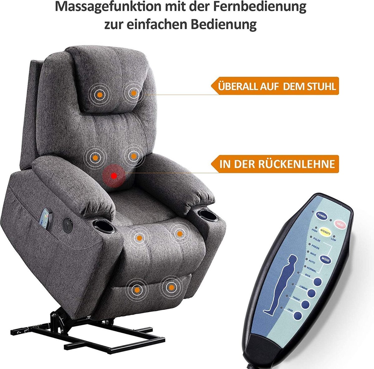 Afbeelding 3 van Monkey's Elektrische Massagestoel Grijs met Warmtefunctie