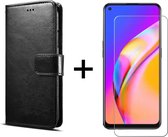 Oppo A74 4G hoesje bookcase met pasjeshouder zwart wallet portemonnee book case cover - 1x Oppo A74 4G screenprotector