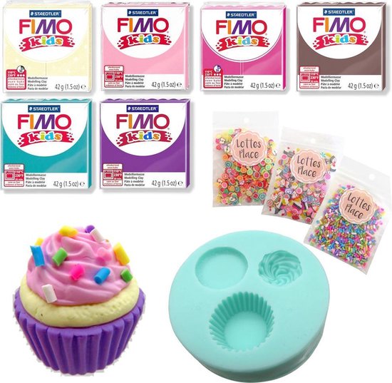 Fimo klei Kids - Cupcake pakket - 6 kleuren klei, cupcake mal, 3 zakjes  versieringen | bol.com