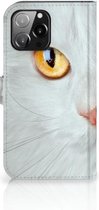 GSM Hoesje iPhone 13 Pro Max Bookcover Case Witte Kat