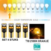 T10 Led Lamp Amber / Oranje (Set 4 stuks) 2100K Canbus 5W5 | W5W | Led Signal Light | 12V | 168 | 194 | 2x | Stadslicht | Kentekenplaat Verlichting | 3030 6 SMD | Autolamp | 2200 |