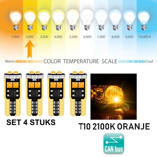 Inwoner opraken chrysant T10 Led Lamp Amber / Oranje (Set 4 stuks) 2100K Canbus 5W5 | W5W | Led  Signal Light |... | bol.com