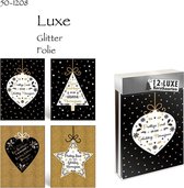 24 Luxe dubbele Kerstkaarten - 2 x 12 st - Folie - Glitter - Witte envelop - 11 x 15 cm