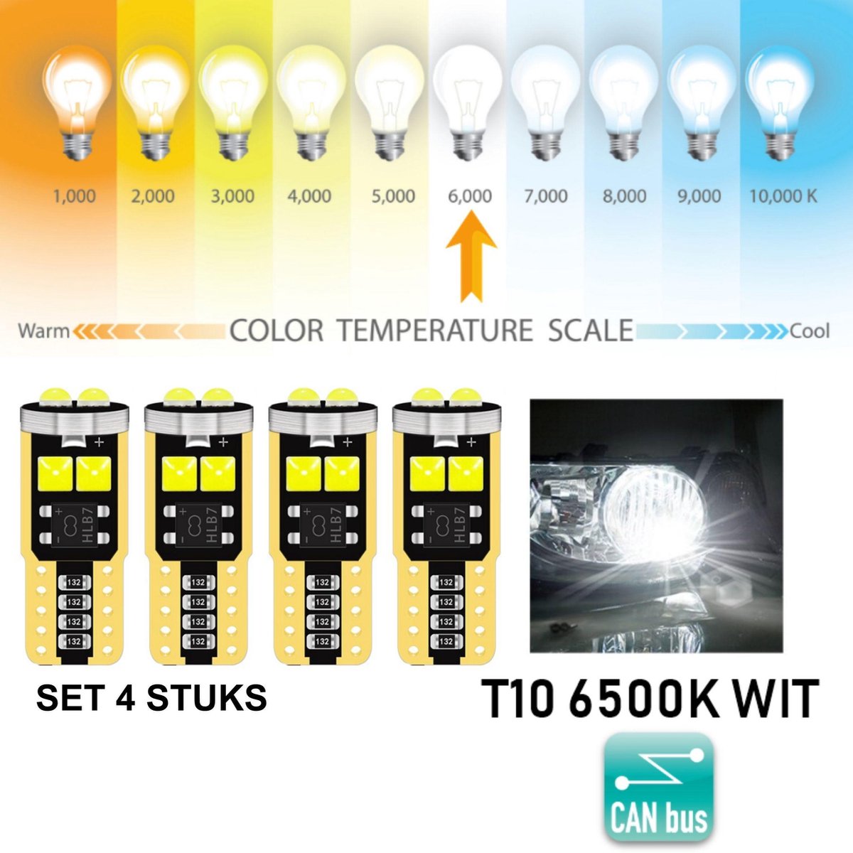 T10 Led Lamp Helder Wit (Set 4 stuks) 6500K Canbus 5W5 | W5W | Led Signal  Light | 12V... | bol.com