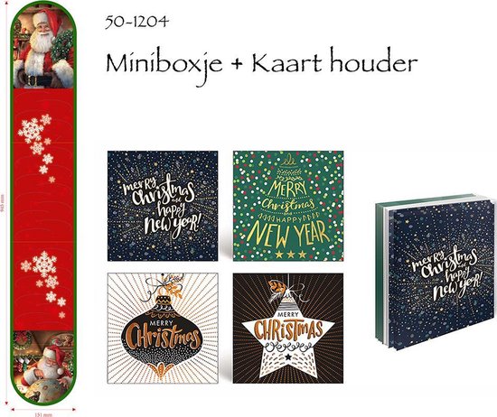 50 Double Cartes de Noël de Luxe & Porte-Cartes Offert - 2 x 25 pcs - Feuille - 4 motifs - Enveloppe Witte - 10 x 10 cm