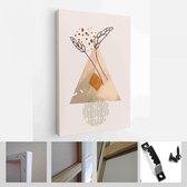 Schilderen Muur Foto's Home Room Decor. Moderne abstracte kunst botanische kunst aan de muur. Boho. Minimal Art Bloem op Geometrische Vormen Achtergrond - Modern Art Canvas - Verti