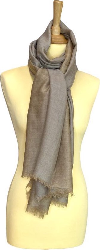 Kasjmier sjaal - tweekleurig in bruin grijs - 100% kasjmier - geschikt voor alle seizoen