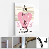 Onlinecanvas - Schilderij - Happy Valentines Day Kaarten. Handgetekende Romantische Belettering Art Verticaal - Multicolor - 50 X 40 Cm