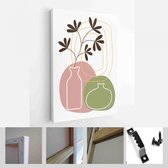 Set van creatieve minimalistische handgeschilderde illustraties met decoratieve vazen, flessen, takken en bladeren - Modern Art Canvas - Verticaal - 1765713731