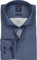 Profuomo Originale slim fit overhemd - poplin - marine blauw tweed print - Strijkvriendelijk - Boordmaat: 40