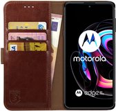 Rosso Element Book Case Wallet Hoesje Geschikt voor Motorola Edge 20 Pro | Portemonnee | 3 Pasjes | Magneetsluiting | Stand Functie | Bruin
