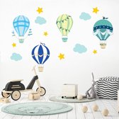 Muursticker Luchtballonnen Blauwe Set Met Wolken En Sterren | 155 x 100 cm |  Wanddecoratie | Muurdecoratie | Slaapkamer | Kinderkamer | Babykamer | Jongenskamer | Decoratie Sticke