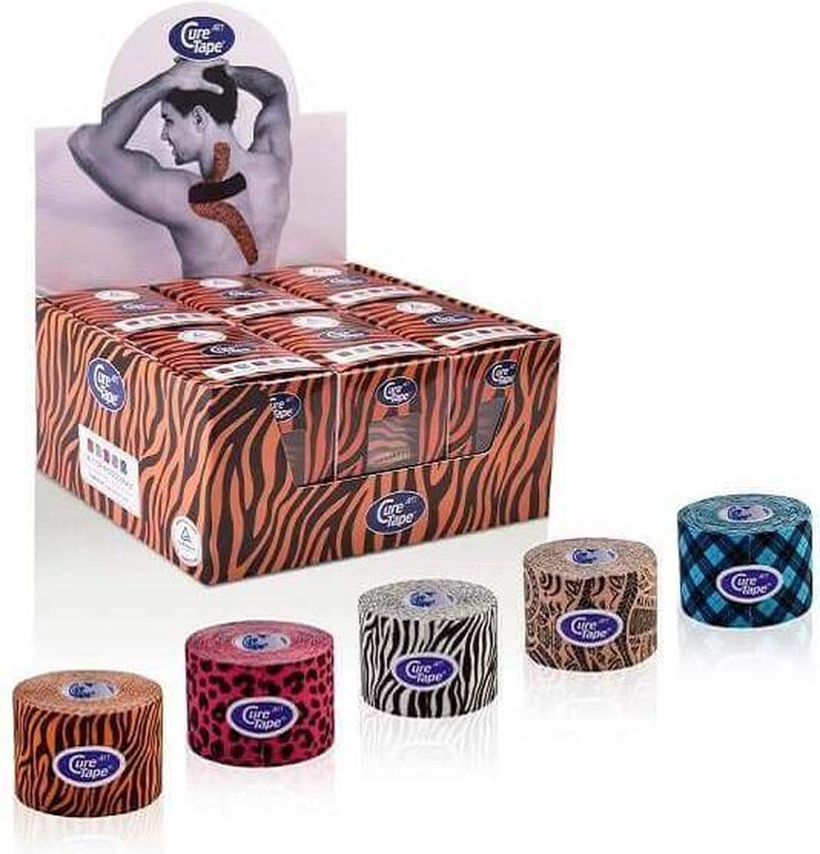 CureTape Art Animal Set 3 rollen Zebra - Tijger - Luipaard - 5cm x 5m - Kinesiotape - 1set