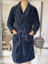 HL-Tricot badjas-kamerjas heren fleece marine donkerblauw -XXL