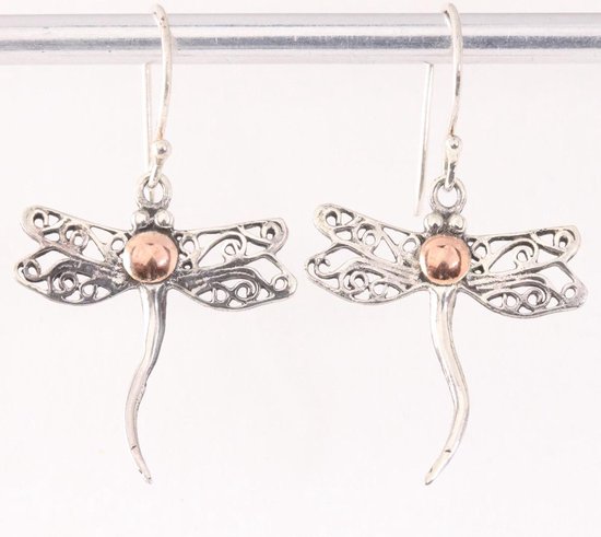 Boucles d'oreilles libellule en argent fin avec décoration en or 18 carats