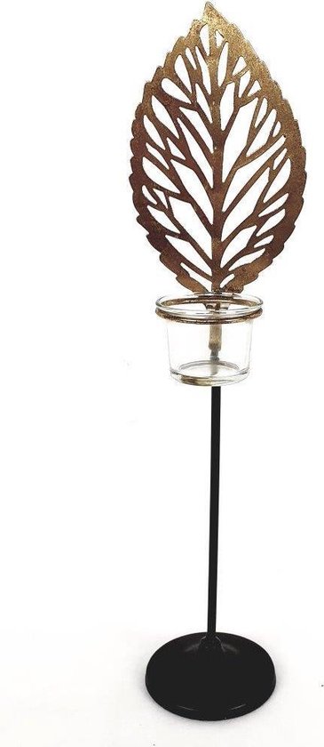 Open Gold Leaf Candleholder with Glass 10,5*10,7*45