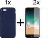 iParadise iPhone 6/6s hoesje donker blauw siliconen case - 2x iPhone 6 6S Screenprotector Screen Protector