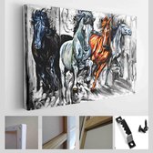 Seven Running Horses wildlife decoratief patroon getextureerde canvas acryl kunstwerk abstract olieverfschilderij 3D behang - Modern Art Canvas - Horizontaal - 1754614820