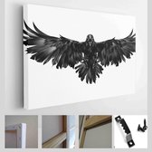 Onlinecanvas - Schilderij - Getekende Vliegende Raaf Een Witte Achtergrond Art Horizontaal - Multicolor - 80 X 60 Cm