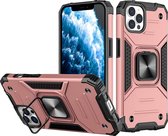 Hoesje Geschikt voor iPhone 13 - Heavy Duty Armor Hoesje met Kickstand ringhouder – Rosegoud