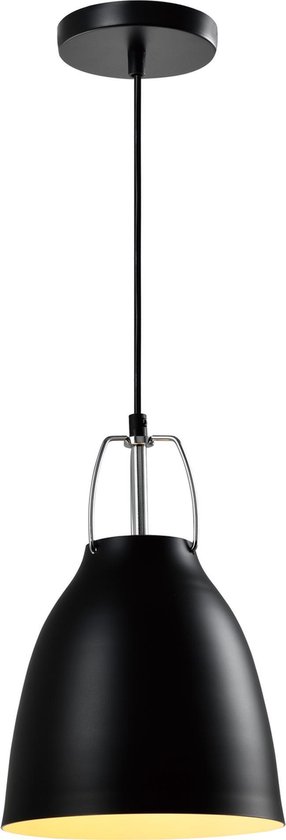 QUVIO Hanglamp industrieel - Lampen - Plafondlamp - Verlichting - Verlichting plafondlampen - Keukenverlichting - Lamp - E27 Fitting - Voor binnen - Met 1 lichtpunt - Ronde kegel - Metaal - Aluminium - D 20 cm - Zwart