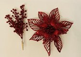 Kerstdecoratie op clip | 2 -delige set | Rood glitter | Cosy&trendy