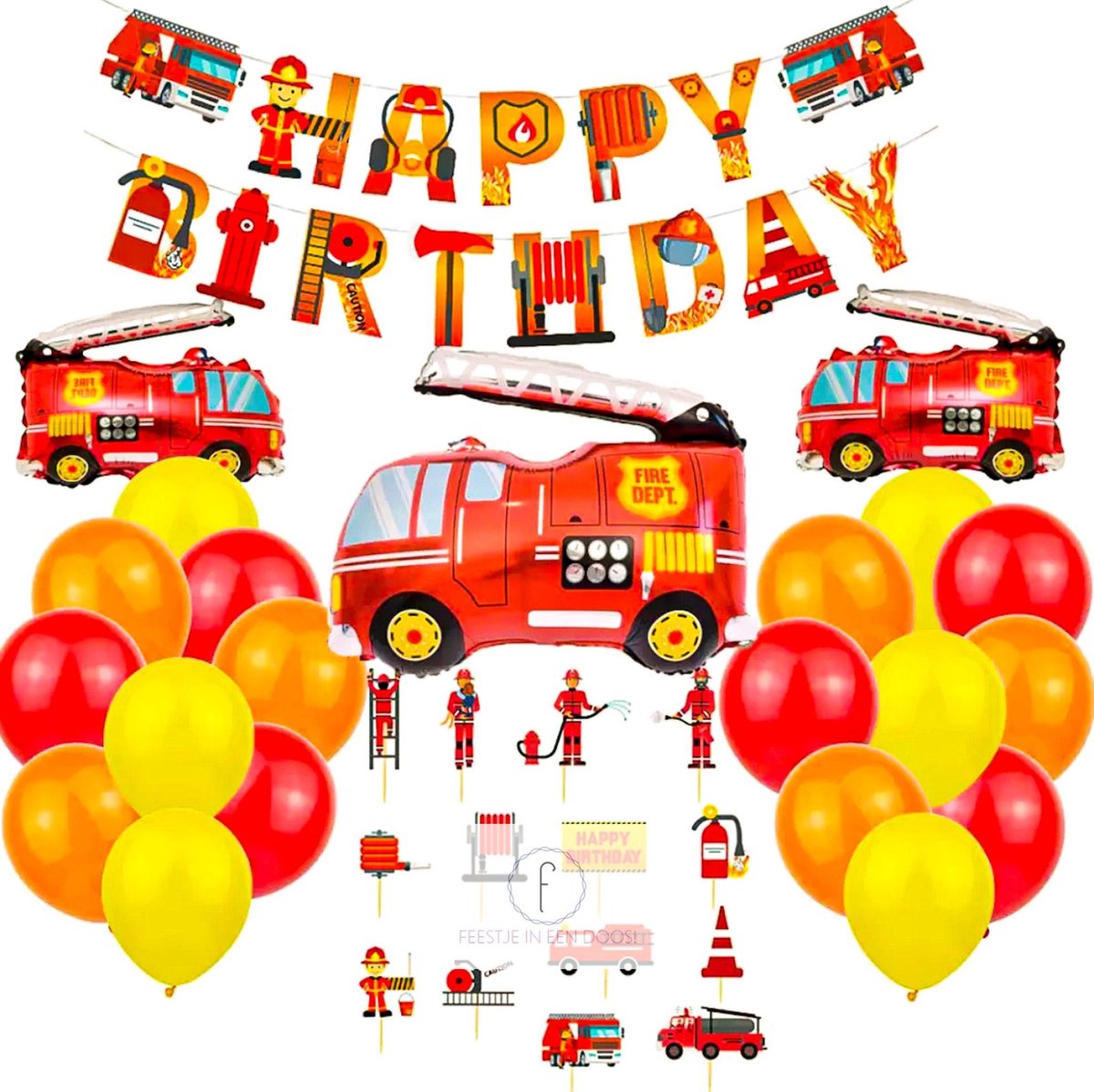Ballon Happy Birthday Brandweer Politie Multi