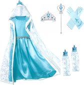 Prinsessenjurk meisje - Frozen - Elsa jurk - maat 116/122 (120)  - Toverstaf - Tiara - Handschoenen - Verkleedkleding Kind - Verkleedjurk