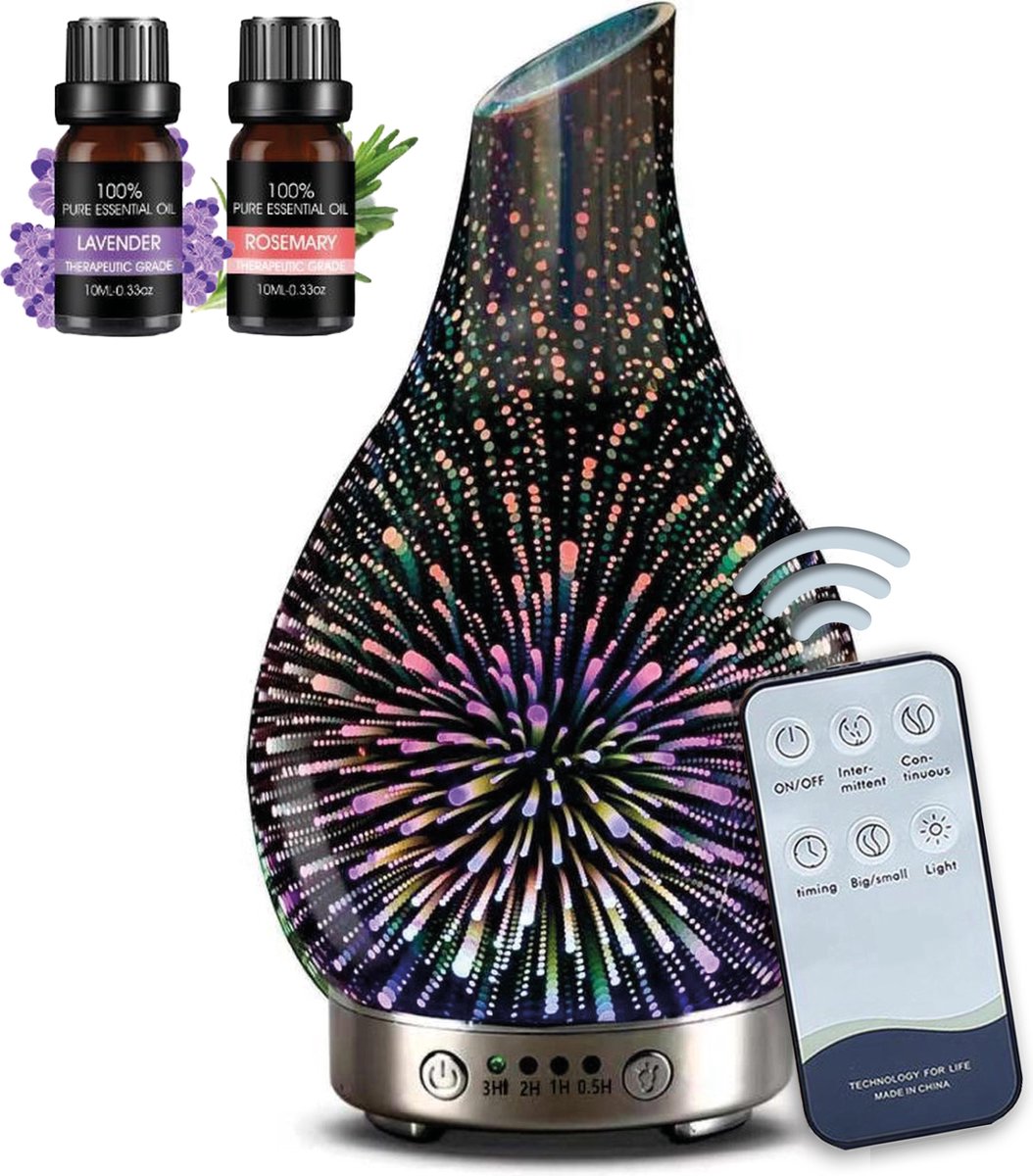 LotaHome Aroma 3D Diffuser inclusief Afstandsbediening Glazen Aroma Diffuser