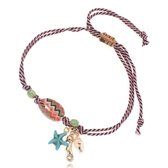 Bracelet de cheville réglable en corde multicolore avec cristaux et coquillage