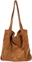 Shopper corduroy - shopping bag  - boodschappentas - tas bruin - Schoudertas - Tas geribd- Hii You