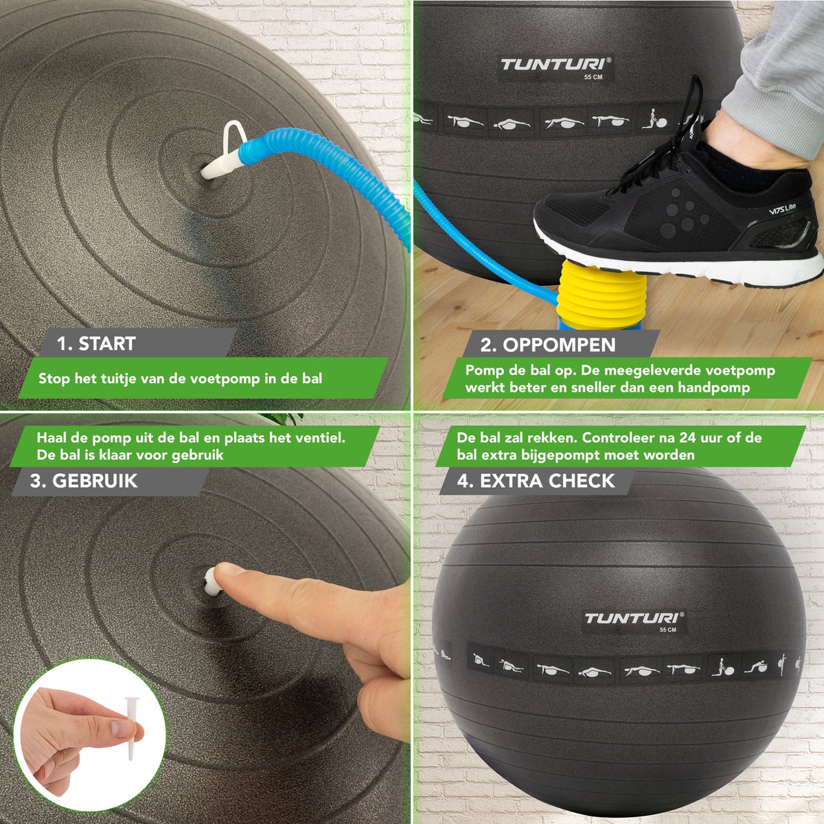 Tunturi Fitnessbal Gymball Swiss ball 55 cm Anti burst Incl. pomp Zwart