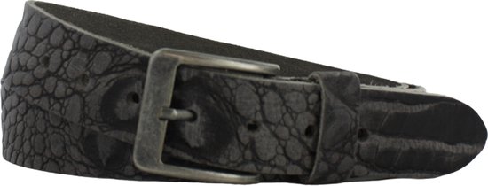 Leren Riem Krokoprint | 4cm breed | Riemmaat: 95cm (totale lengte: 110cm) | 100% echt leer | Kleur: donker grijs | Nikkelvrije gesp