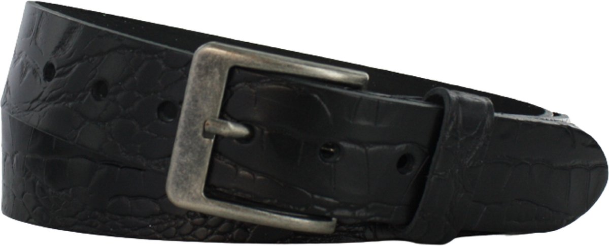 Leren Riem Krokoprint | 4cm breed | Riemmaat: 105cm (totale lengte: 120cm) | 100% echt leer | Kleur: zwart | Nikkelvrije gesp
