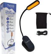 TwinQ Draadloos Led Leeslampje met Klem - Voor Boek Slaapkamer - Klemlamp - USB Oplaadbaar Leeslamp - Boeklamp Amber Licht - Incl. Opbergzakje