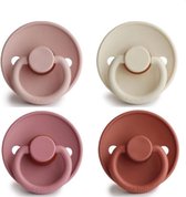 FRIGG | Fopspeen set 4 stuks | T2 | 6-18 maanden | Classic | Silicone| Blush + Cream + Dusty Rose + Baked Clay |