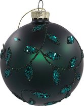J-line - Kerstbal groene blaadjes - Kerstornament groen - Glas - 10x10x10cm