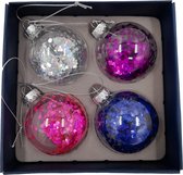 &Klevering - Kerstbal set glitters 4 stuks - Paars - Roze - Zilver - Blauw - 8cm