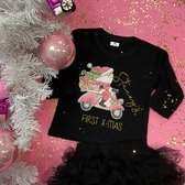 Shirt eerste kerst-first christmas met naam in goud glitter en kerstman print-Maat 80