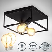 B.K.Licht - Zwarte Plafondlamp - met G80 retro lichtbronnen - industriële plafonniére - metaalen - E27 fitting - incl. lichtbronnen